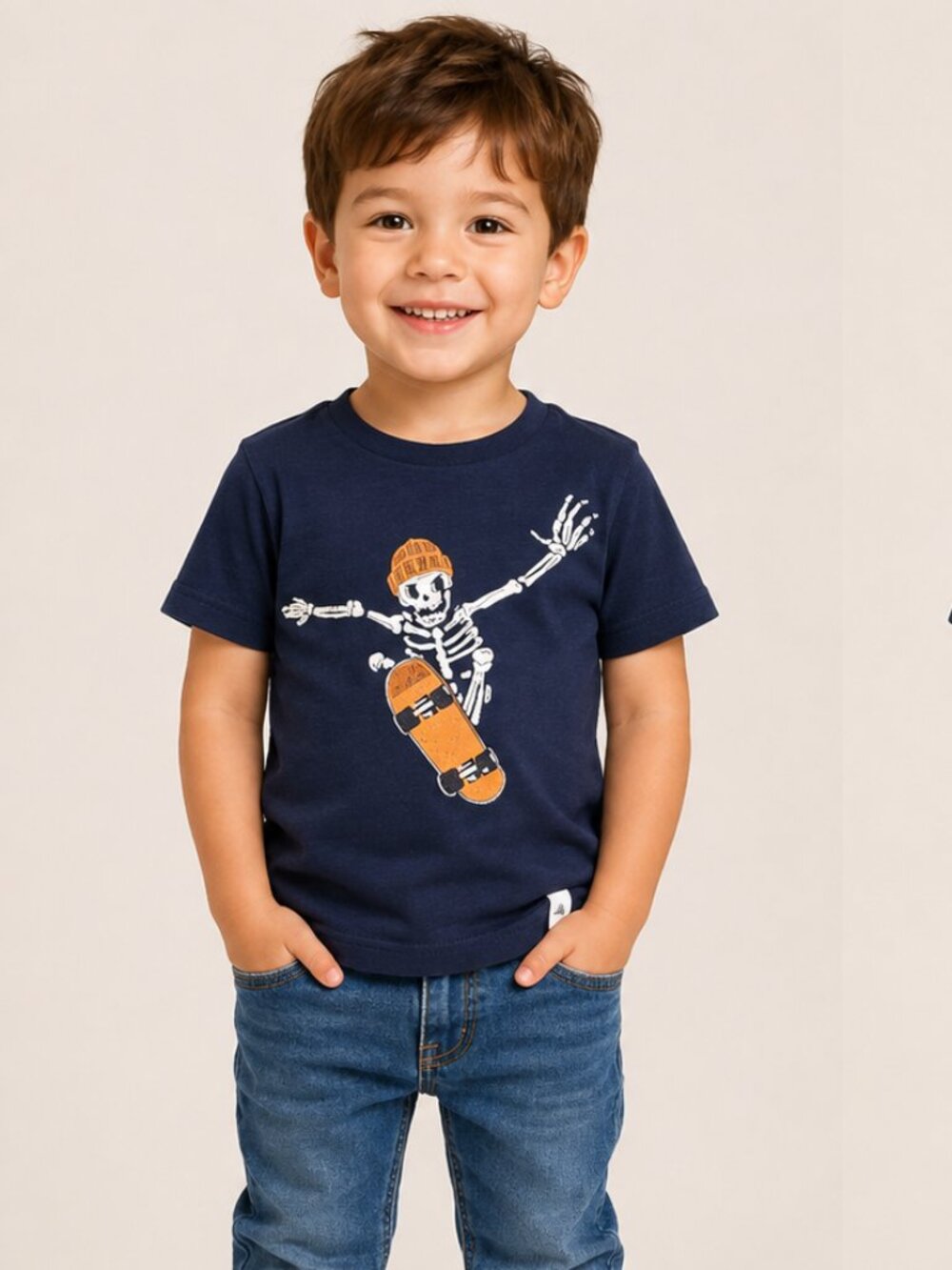 Tommy Bahama Boys Navy Skeleton Skateboard Graphic T-Shirt Size XS 4T Short